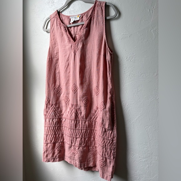 C & C California 100% Linen Embroidered Dress Peach Pink Size M - Picture 4 of 7
